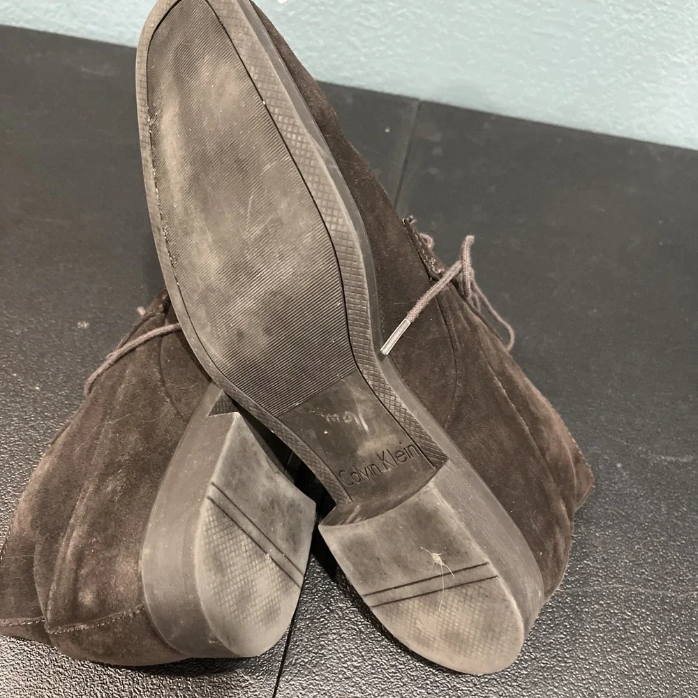 Calvin Klein Chukka Mens 9.5 Brown Ellias‎ Suede Lace Up Square Toe Ankle Boots